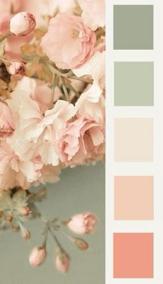 the color scheme is peach and grey with pink flowers on it's left side