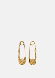 Versace Men's Safety Pin Earrings in Gold | Versace US Versace Safety Pin, Pin Earrings, Versace Gold, Safety Pin Earrings, Versace Jewelry, Appointment Book, Earrings In Gold, Earring Sale, Versace Men