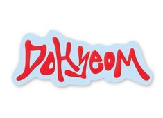 a sticker with the word dolveon written in red on a white background