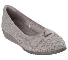 Versatile style mixes with stretchable comfort in Skechers Cleo Sawdust - Sophisticated. Designed with recycled materials, this skimmer features a knitted Stretch Fit upper with a twist knot detail, Skechers Air-Cooled Memory Foam insole, and a low wedge heel. Our Planet Matters Good for your feet. Good for the world. | Skechers Women's Cleo Sawdust - Sophisticated Flats | Medium Width | This product's upper is made with at least 20% recycled content by weight, which helps to reduce waste | Skec Skechers Shoes Women, Skechers Boots, Low Heel Wedges, Lace Up Wedges, Size Chart For Kids, Low Wedges, Twist Knot, Shoes Flats Sandals, Skechers Women