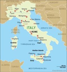 a map with all the major cities and towns in italy on it's borders