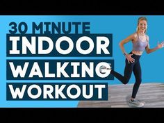 a woman is running on a wooden floor with the words 30 minute indoor walking workout