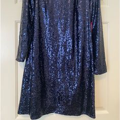 Brand New Size 10 Navy Blue Sequin Dress Blue Long Sleeve Mini Dress For Holiday, Blue Sequin Dress For Holiday Party, Blue Sequined Dresses For Holiday Party, Blue Dress For Date Night And Holiday, Blue Knee-length Dress For Holiday, Blue Mini Holiday Dresses, Blue Mini Dress For Holiday, Blue Mini Dress For Holidays, Spring Blue Mini Dress For Holiday Party