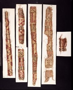 five pieces of cloth with designs on them