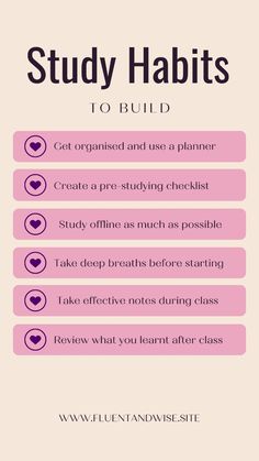 a pink poster with the words study habitts to build and instructions on how to use them