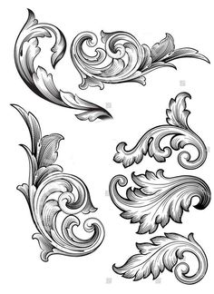 an ornate design with swirls and leaves in black ink on white paper stock photo