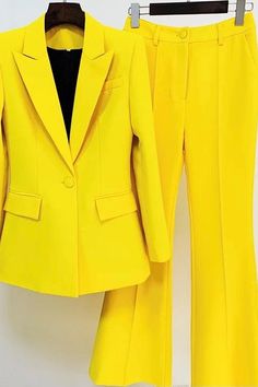 Colorful career wear Blazer Pants Set, Luxury Blazer, Costume Intero, Bootcut Pants, Tailored Blazer, Draped Fabric, Winter Coats Jackets, Notched Collar, Matching Dresses