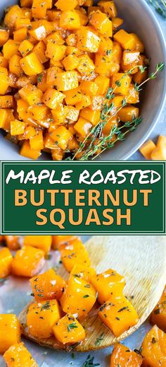 maple roasted butternut squash in a white bowl