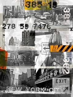 a collage of different images with the words new york city on it and an image of