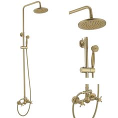 an image of a shower head and handset with thermostaer in gold