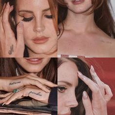 four different pictures of women with their hands on their faces