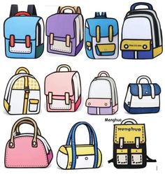 Cheap Cartoon Style Bag With Cute Design, Cartoon Backpack Drawing, 2d Bags Cartoon, Cartoon Style School Backpack, Agenda Stickers