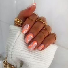 Simple Acrylic Nails, Short Square Acrylic Nails, Makijaż Smokey Eye, Vacation Nails, Acrylic Nails Coffin Short, Summer Acrylic Nails, Orange Nails