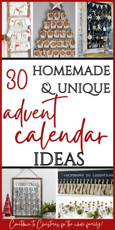 the words homemade and unique advert calendar ideas are in red, white, and blue