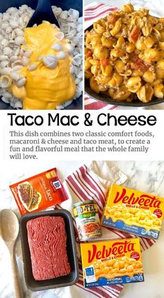 taco mac and cheese is shown in this ad