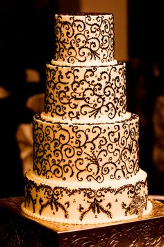 a three tiered cake sitting on top of a table