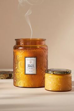 Voluspa Japonica Baltic Amber Glass Jar Candle​ | Anthropologie Voluspa Candles, Anthropologie Candle, Amber Candle, Good Burns, Amber Resin, Amber Glass Jars, Glass Jar Candles, Natural Candles, Large Candles