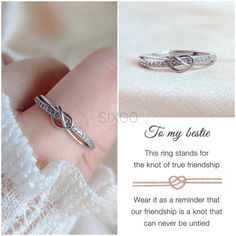 To My Bestie True Friendship Double Band Knot Ring， It's a perfect gift for Daughter, Granddaughter, Girlfriend, Best Friend, Sister Gift. And it's also nice to wear at work, party, graduation or on vacation. This exquisite "knot ring" conveys a special bond between friends, reminding us that our friendship is a knot that can never be untied. You can wear it with your good friends. A perfect New Year gift for you and your best friend!  With an inspiring gift card message and beautiful design, th Bestie Rings, To My Bestie, Friendship Rings, Our Friendship, Knot Ring, True Friendship, My Bestie, Work Party, Nouvel An