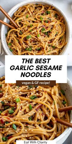 the best garlic sesame noodle recipe with chopsticks in a white bowl on top