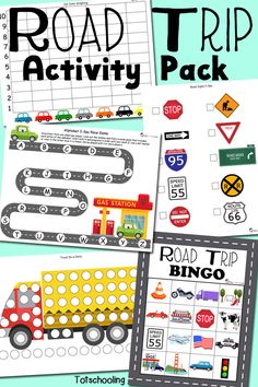 road trip activity pack for kids to practice the road and traffic signs in this printable set