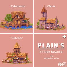 four different houses with the words plain's village revamp written on them, along with