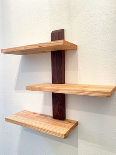 two wooden shelves are on the wall