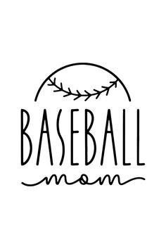 the baseball mom logo is drawn in black and white, with an oval frame above it