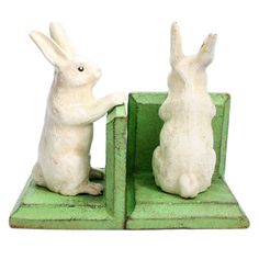 HomArt Bunny Bookends - Cast Iron - White - Feature Image | Modishstore | Bookends Bunny Themed Nursery, Biscuit Home, Bunny Book, White Bunnies, Decorative Bookends, White Rabbits, Bunny House, Small Item Storage, Weathered White