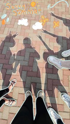 two people standing in front of a brick sidewalk with the words sony summer written on it