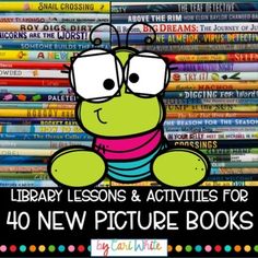 a pile of books with the title library lessons and activities for 40 new picture books