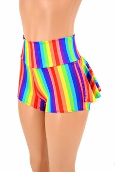 Rainbowcore Fashion, Pride Parade Outfit, Festival Shorts, Rainbow Fashion, Pride Outfit, Spandex Dress, Pride Parade, Rainbow Dress, High Waist Shorts