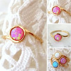 Adjustable Stackable Crystal Ring With Round Stone, Pink Stackable Ruby Ring For Promise, Pink Ruby Stackable Ring For Promise, Pink Stackable Ruby Promise Ring, Dainty Gemstone Toe Ring, Minimalist Pink Crystal Ring As Gift, Adjustable Pink Round Opal Ring, Adjustable Pink Opal Ring, Opal Gemstone Stackable Rings Gift