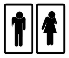 two black and white signs showing people in the bathroom