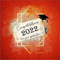 congratulations card with graduation cap and gown on it, in gold foil over an orange background