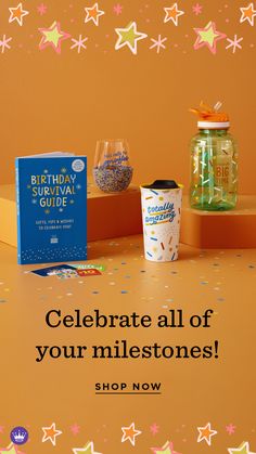 a birthday card with confetti and drinks