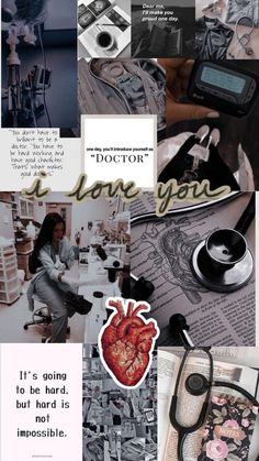 the collage has many different pictures and words on it, including an image of a heart