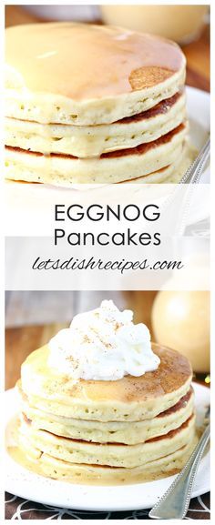 eggnog pancakes with whipped cream on top