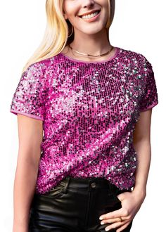 PRICES MAY VARY. SPARKLY SEQUIN TOPS. These sparkle party tunic tops made of lightweight 100% polyester fabric with a little bit of stretch, has a soft full lining that keeps you comfortable. It has durably stitched all-over sequins won't easy to come off or splitting. FULL SEQUIN PARTY TUNIC TOPS. This concert top for women features all over shiny sequins, short sleeve, round neck, slim fitted design, glitter sequins make you stand out from the crowd, sparkly tunic tops for women dressy, sparkl Diy Sparkly Top, Pink Concert Outfit Ideas 2024, What To Wear To A Taylor Swift Concert, Sparkly Sequin Top, Sequins Top Outfit, Sparkly Shirt, Tunic Tops For Women, Concert Top, Concert Party