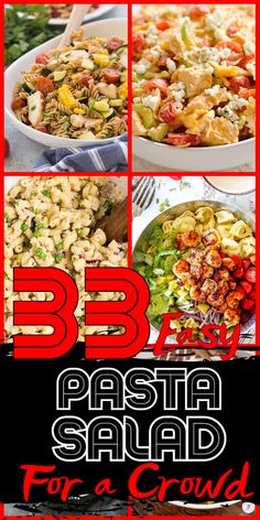 the cover of bbq pasta salad for a crowd is shown in red and black