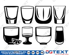 the silhouettes of different glasses for each type of drink are shown in black and white