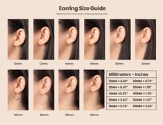 the measurements for different types of earring sizes and how they are used to wear them