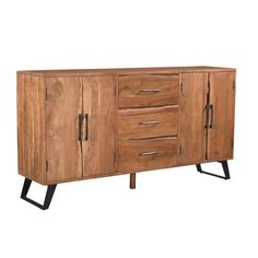 the sideboard is made from wood and has metal legs