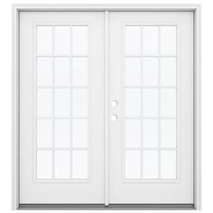 a white double door with glass panels