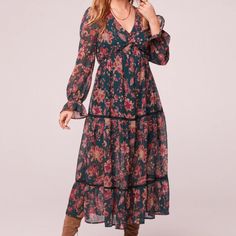 Run The World Pine Paisley Empire Waist Midi Dress Button Up Bodice Elastic Cuffs Button Keyhole Closure Back Waist Tie 100% Polyester Hand Wash, Line Dry Coming From A Smoke Free & Animal Friendly Home Bohemian Midi Dress, Flowy Midi Dress, Tiered Midi Skirt, Free Dresses, Raspberry Pink, Late Fall, Long Midi Dress, Empire Dress, Pink Paisley