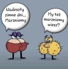 two cartoon characters with speech bubbles saying naddesty, zinne din marzniemy wiez?