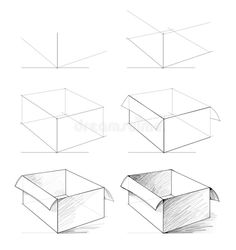 the steps to draw a box with different angles and shapes royalty illustration on white background