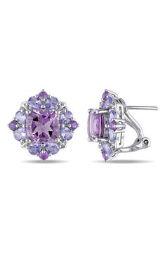 Two-tones of amethyst stones are clustered on these vibrantly colored stud earrings. 17mm diameter Post back Sterling silver, amethyst Imported Purple Amethyst Earrings, Sterling Silver Flower Earrings, Tanzanite Earrings, Silver Flower Earrings, Flower Button, Earrings Purple, Amethyst Jewelry, Sterling Silver Flowers, Amethyst Earrings