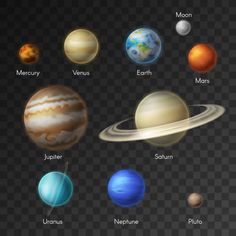 the solar system with all its planets and their names on a dark checkered background