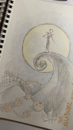 a drawing of a man standing on top of a wave in front of a full moon