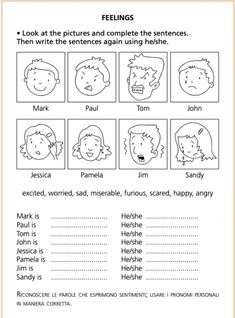 feelings worksheet with pictures and words to help students learn how to say them